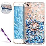 iPhone 6S Plus Case,iPhone 6 Plus Case,LEECO 3D Diamonds Liquid Glitter Hard Back TPU Frame with 360 Degree Rotating Ring Grip Kickstand Holder for iPhone 6 / 6S Plus 5.5 inch [Ring Diamonds] Blue