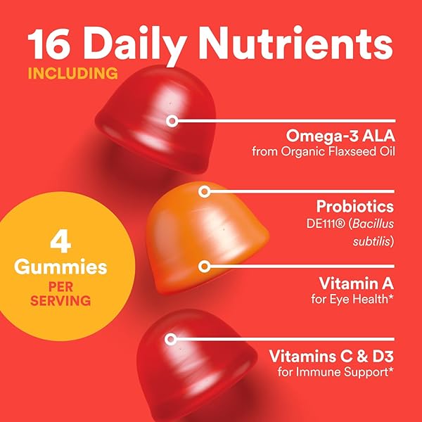 SMARTYPANTS ORGANIC KIDS MULTIVITAMIN GUMMIES: PROBIOTICS, OMEGA 3 (ALA), VITAMIN D3, C, VITAMIN B12, B6, A, K & ZINC FOR IMMUNE SUPPORT, BIOTIN, THREE FRUIT FLAVORS, 120 COUNT (30 DAY SUPPLY)