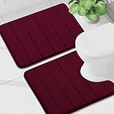 Buganda Bathroom Mat Set, 2 Piece Memory Foam Bath Mat and U-Shaped Toilet Rug, Machine Wash Dry, Soft Non Slip Absorbent Bath Rug for Bathroom, Shower and Tub (24" x 16"+24" x 20", Burgundy)