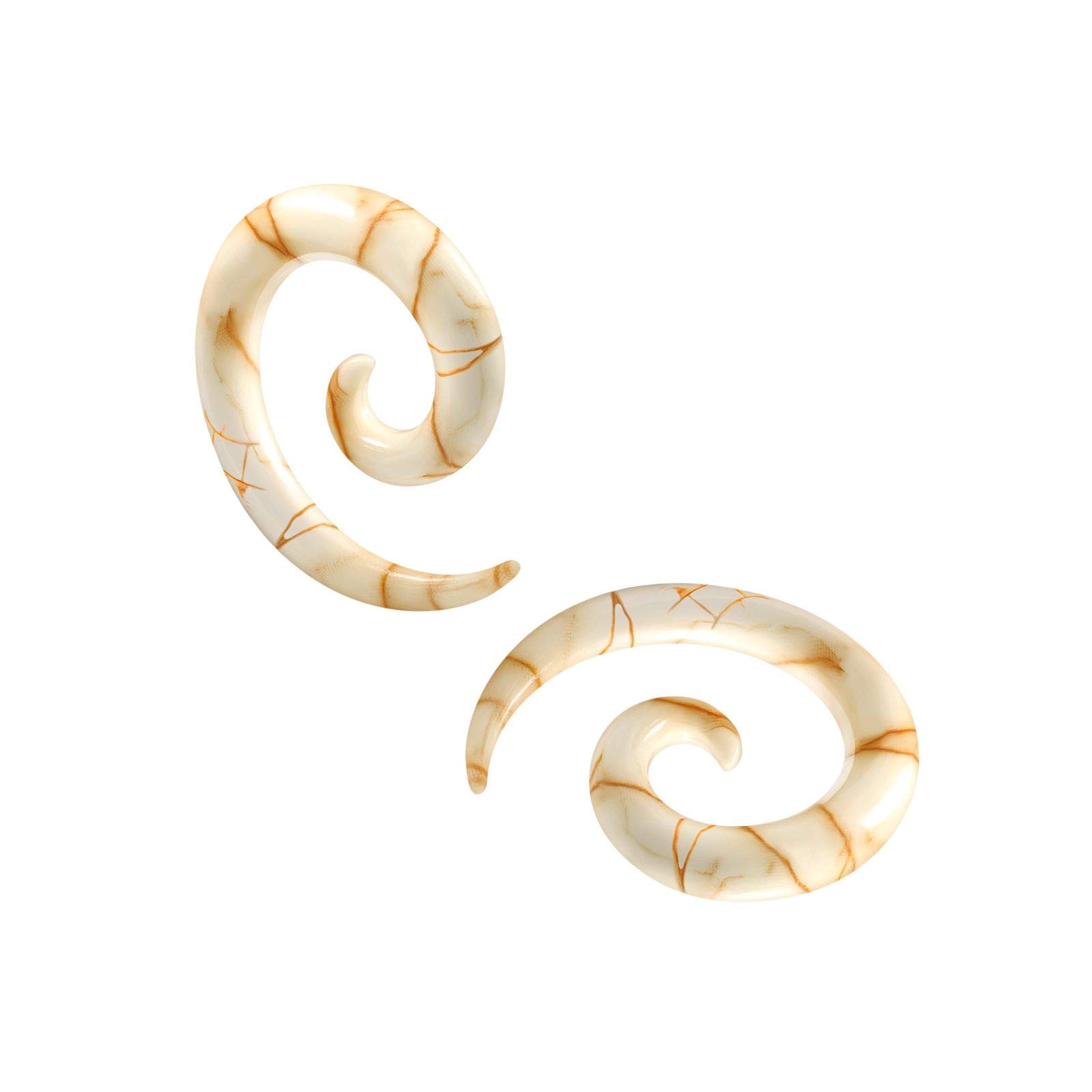 BanaVega 2 Pieces Acrylic Colorful Marble Spiral Ear Piercing Set - Choice of Sizes, Acrylic, Marble, Metal, Na