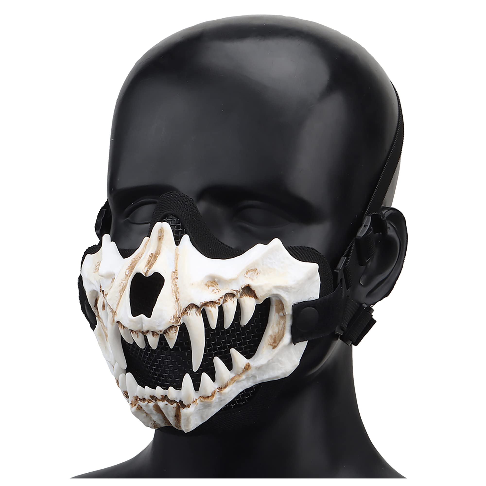 Airsoft Mesh Mask Half Face Breathable Tactical Skull Mask for Paintball CS Game Halloween Cosplay (White)