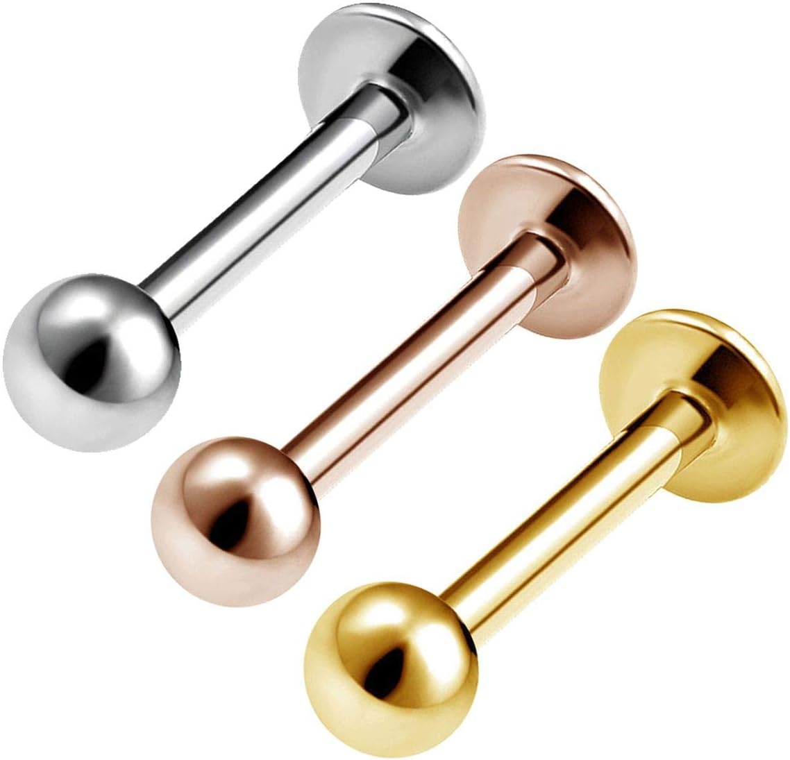 KJM FASHION3PCS Surgical Steel Rose Lip Labret 16g 3mm Ball Cartilage Tragus Helix Earrings Snakebites Piercing Jewellery See More Sizes