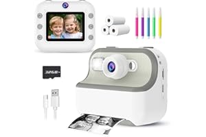 TKECWOB Instant Print Camera for Kids, Christmas Birthday Gifts for Girls Boys, HD Dual Digital Video Cameras for Kids, Portable Toy for 4 5 6 7 8 9 10 Year Old Girl with 3 Rolls Paper and 32GB SD Card-White