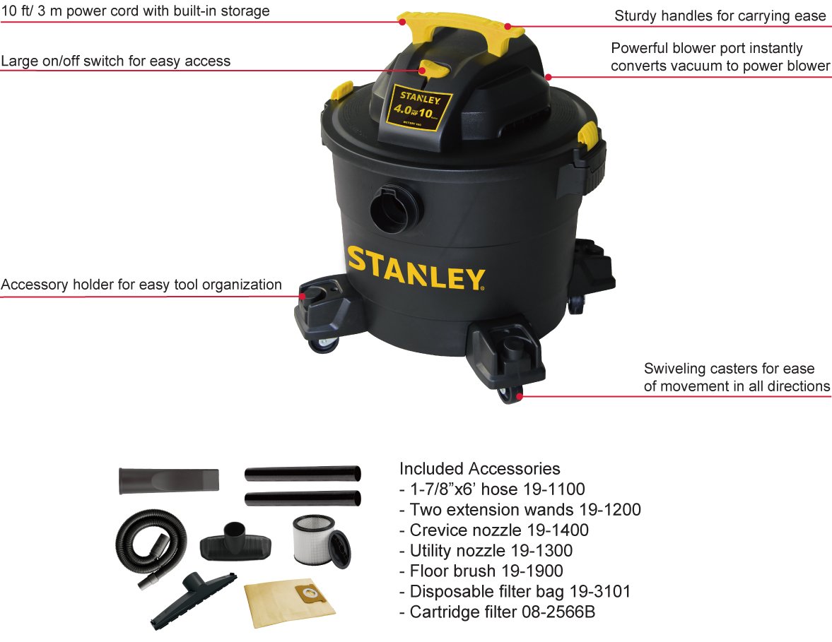 Stanley Wet/Dry Vacuum, 10 Gallon, 4 Horsepower eBay