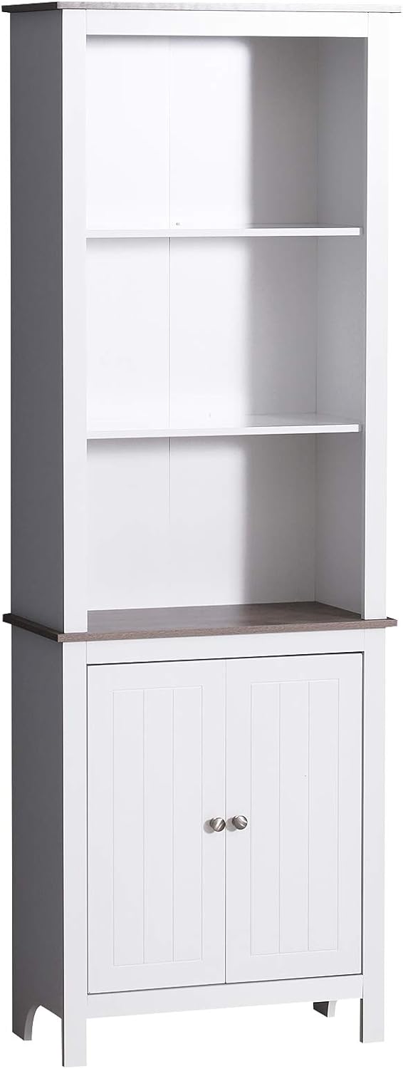 linen cabinet freestanding on Amazon Com Homcom 69 Freestanding Storage Cabinet Bathroom Linen Tower Kitchen Cupboard Buffet Cabinet Bookcase With Double Door 3 Tier Shelf For Home Office White Furniture Decor