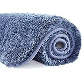 Suchtale Non Slip Bath Mat (16 x 24, Blue) Water Absorbent Soft Microfiber Rug Machine Washable Thick Plush Shaggy Bath Rug for Bathroom, Shower