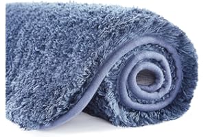 Suchtale Non Slip Bath Mat (16 x 24, Blue) Water Absorbent Soft Microfiber Rug Machine Washable Thick Plush Shaggy Bath Rug for Bathroom, Shower