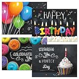 Bright on Black Birthday Greeting Cards - Set of 8 (4 designs) Large 5" x 7", Happy Birthday Cards with Sentiments Inside