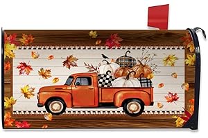 GRANBEY Autumn Fall Truck Mailbox Cover Magnetic Standard Size 18" X 21" Thanksgiving Pumpkins Harvest Mailbox Covers Autumn Maple Leaf Magnetic Mailbox Covers Post Letter Box Wrap Cover Decor for Outdoor