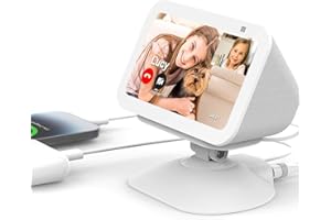 DIANVES Adjustable Charging Stand for Echo Show 5 (3rd Gen) &Cell Phone， Tilt + Swivel Stand Multi Angle Rotation Magnetic Anti-Slip Base for Show 5 Compatible with Mobile Phones ,Can charge Headphones(White)
