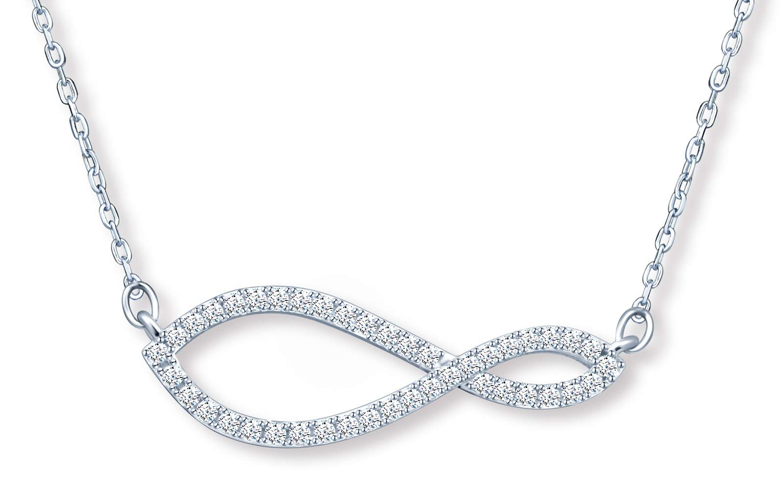 MicLee Women's girl's Necklace pendant, 925 Sterling Silver necklace, Creative infinity symbol necklace, mini shiny pendant, Inlaid zircon, silver