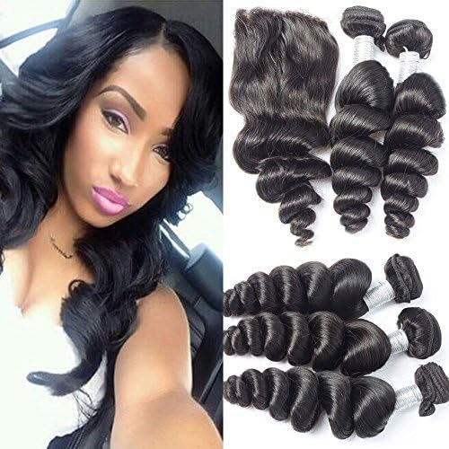 Etino Brazilian Virgin Hair Bundles 4pcs 7A Unprocessed Human Hair Weaves Brazilian Loose Wave Natural Black Hair Products 100g/ps 4pcs/ Lot(14 16 18 20)