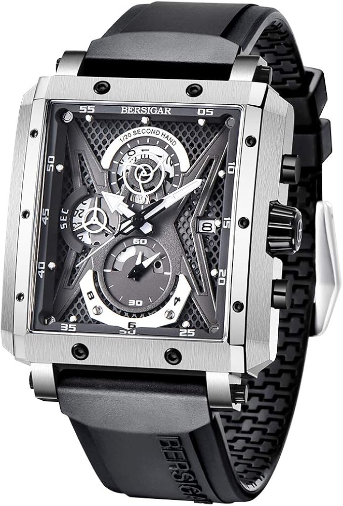BERSIGAR Rectangular Watches for Men Sports Men Waterproof Chronograph