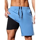 SILKWORLD Quick Dry Men's 2 in 1 Running Shorts with Zip Pocket 7" Workout Gym Athletic Shorts Lightweight Training Shorts
