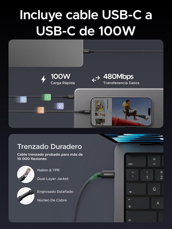 Carregador rápido Nexode Air 100W USB C com Cabo USB C (Cinzento)