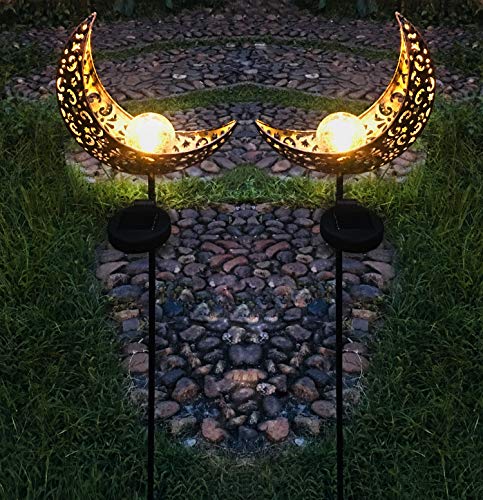image for Aubasic Solar Powered Garden Lights, 2 Pack Antique Brass Hollow-Carve