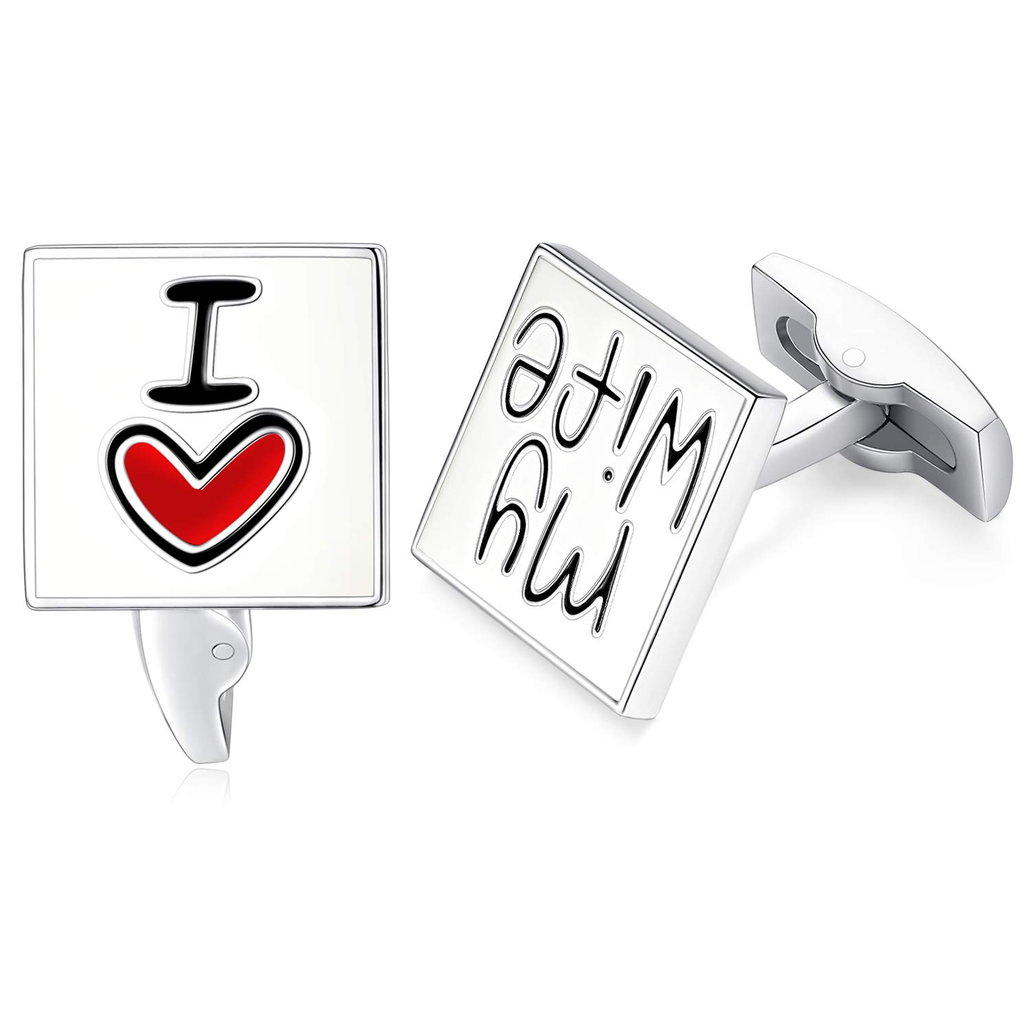 HONEY BEAR I Love My Wife Cufflinks for Men Shirt, Stainless Steel Cuff Link Gift (2)