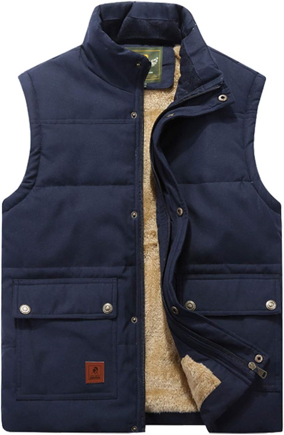 Flygo Men's Winter Warm Outdoor Padded Puffer Vest Thick Fleece Lined Sleeveless Jacket