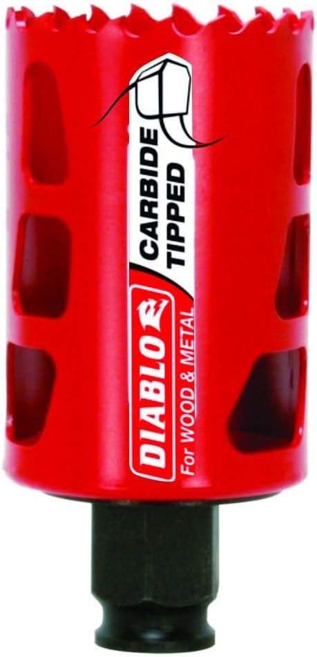 DiabloCarbide Teeth Hole Saw for Wood and Metal - Fits with Snap-Lock Plus Mandrel System, Tool-Free Plug Ejection - 1-3/4" Diameter, 2-3/8" Length - DHS1750CT