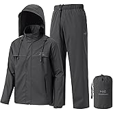 BASSDASH Men’s Rain Suit Waterproof Breathable Durable Fishing Rain Gear Packable for Hunting, Hiking, Running, Cycling FW12