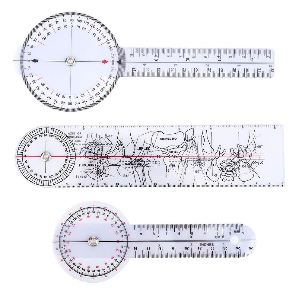 Goniometer, 3Pcs 6/8/10inch Medical Goniometer Ruler 360 Degree Protractor Angle Medical Joint Measuring Ruler Spinal Goniometer