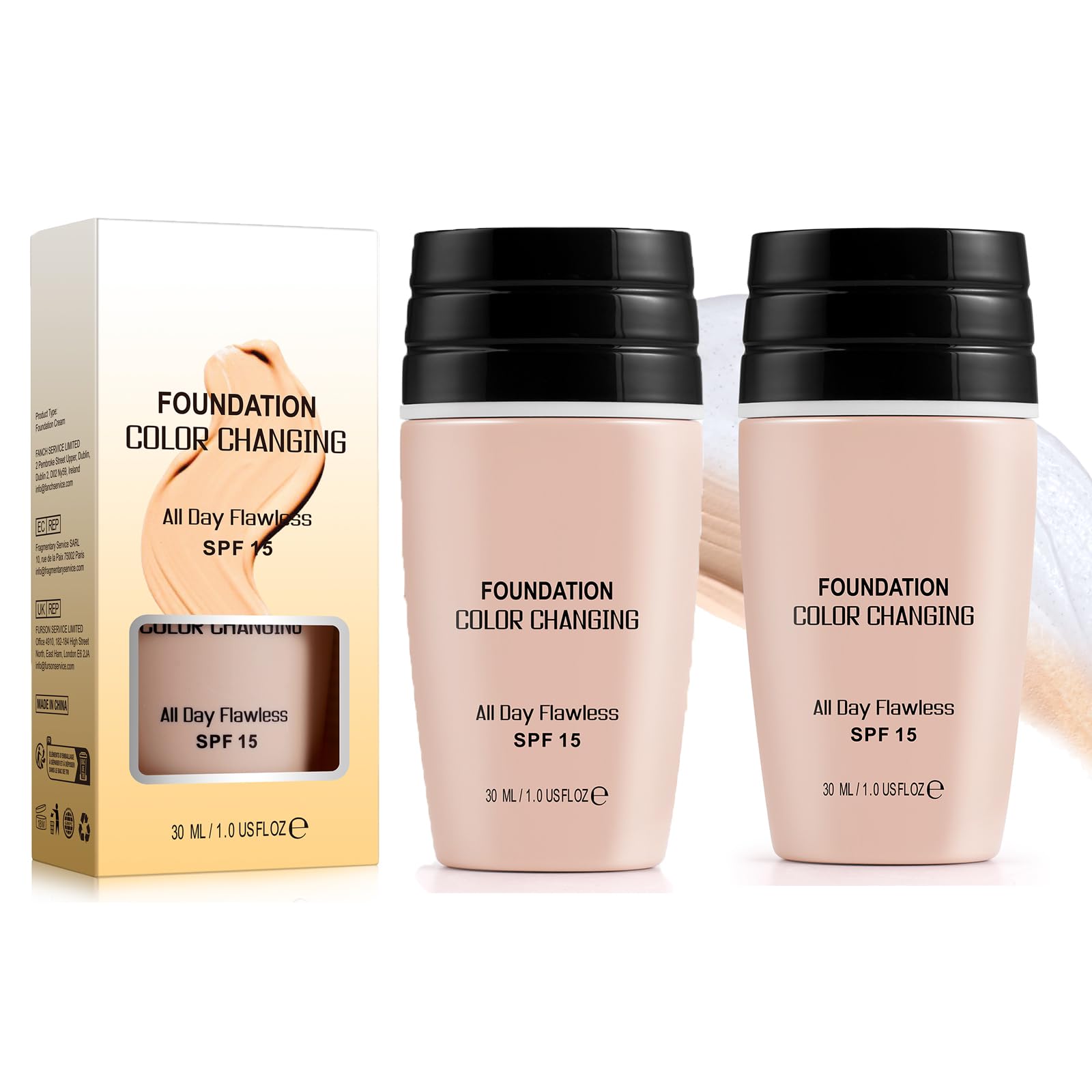 Colour Changing Foundations, Face Cover Concealer Cream, Warm Skin Tone Foundations, Moisturizing Liquid Foundation Makeup Base, Waterproof Poreless Foundation SPF15, Pack of 1 (2B, 30ML)