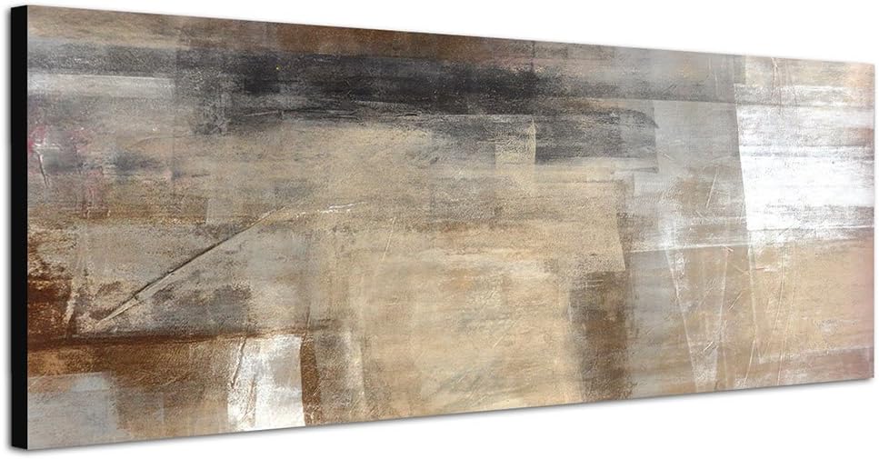 Panorama Abstract Canvas Wall Picture 150x50cm Pre-Stretched on Stretcher Frame [Ready to Hang] Resolution up to 100 Megapixels Beige