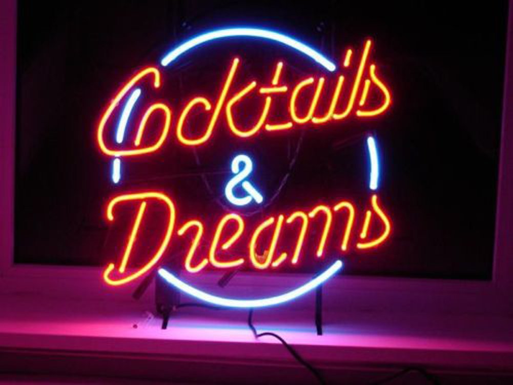 Cocktails and Dreams Real Glass Neon Light Sign Home Beer Bar Pub Recreation Room Game Room Windows Garage Wall Store Sign （19"x15" Large)