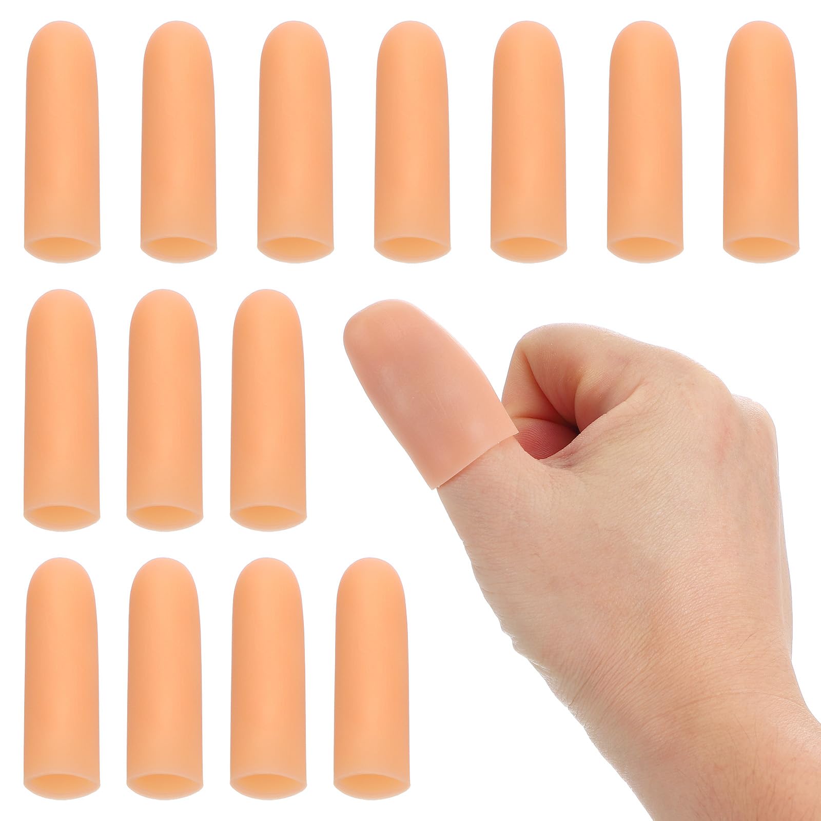 PATIKIL 2" Silicone Gel Finger Cots, 14 Pcs Support Fingertips Sleeve Protector Thumb Finger Caps for Finger, Beige