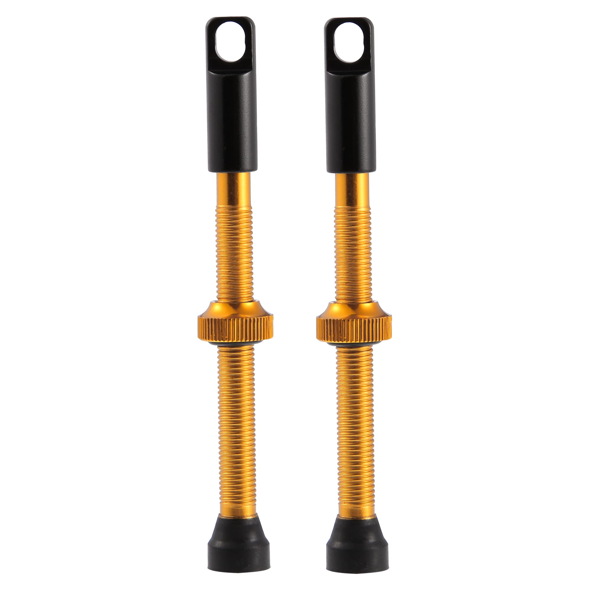 X AUTOHAUX 2pcs Aluminum Alloy 60mm Bike Tubeless Valve Stems Gold Tone