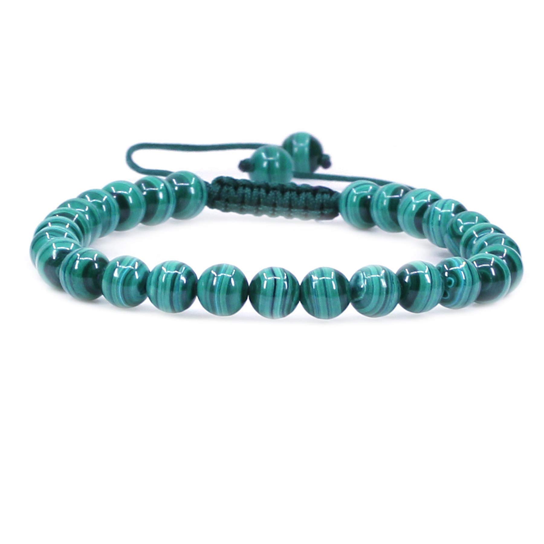 CHENYUE Natural Crystal Green Malachite Gemstone 6mm Round Beads Adjustable Bracelet 7" Unisex