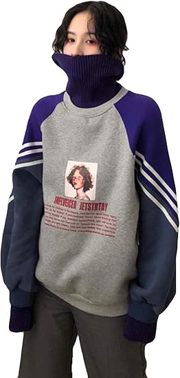 Amazon ニカ レディース パーカー ハイネック トレーナー 長袖 韓国風 ゆったり 着痩せ プリント厚手 春秋 冬 3つ色 ショートパーカー カジュアル 原宿風 きれいめ トレーナー パーカー 通販