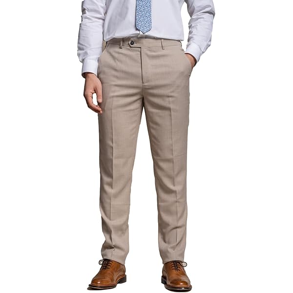 OYOANGLE Men's Buckled Detail Zipper Fly Botton Front