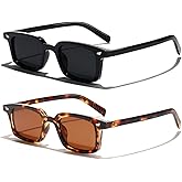 GFUIARA Retro Rectangle Sunglasses for Women Men Small Narrow Frame 90s Vintage Style Sun Glasses UV400 Protection Sunnies