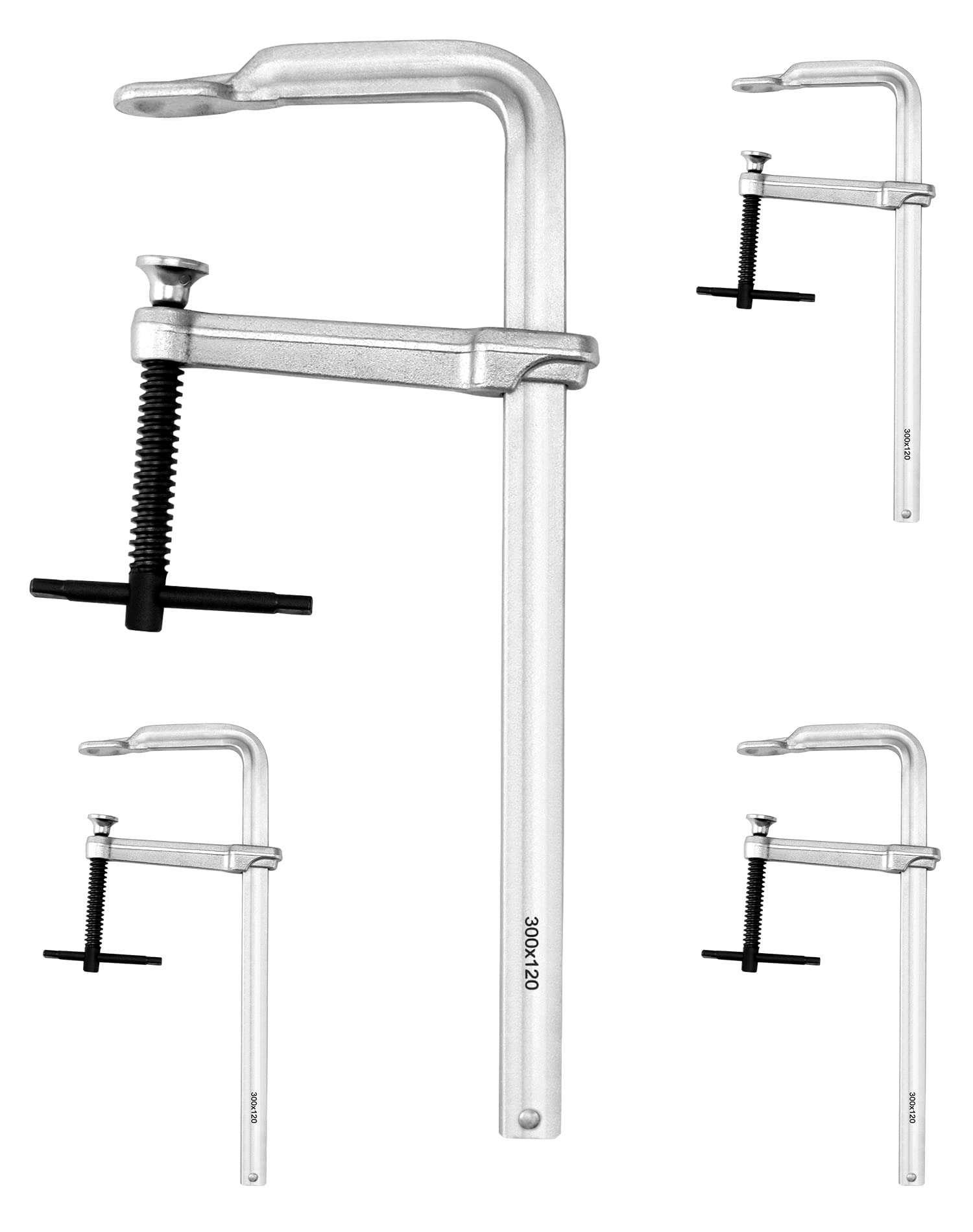 QWORK® 12-Inch Heavy Duty F Clamp, 4 Pack Drop-Forged Bar Clamp, 12-Inch x 4-3/4-Inch Throat, Professional Forging Jaws, Rail, Spindle and Handle