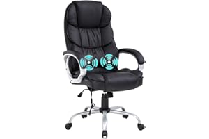BestOffice Home Office Chair Massage Desk Chair Ergonomic Computer Chair with Lumbar Support Headrest Armrest High Back Task Chair Rolling Swivel PU Leather Executive Chair for Women Adults, Black