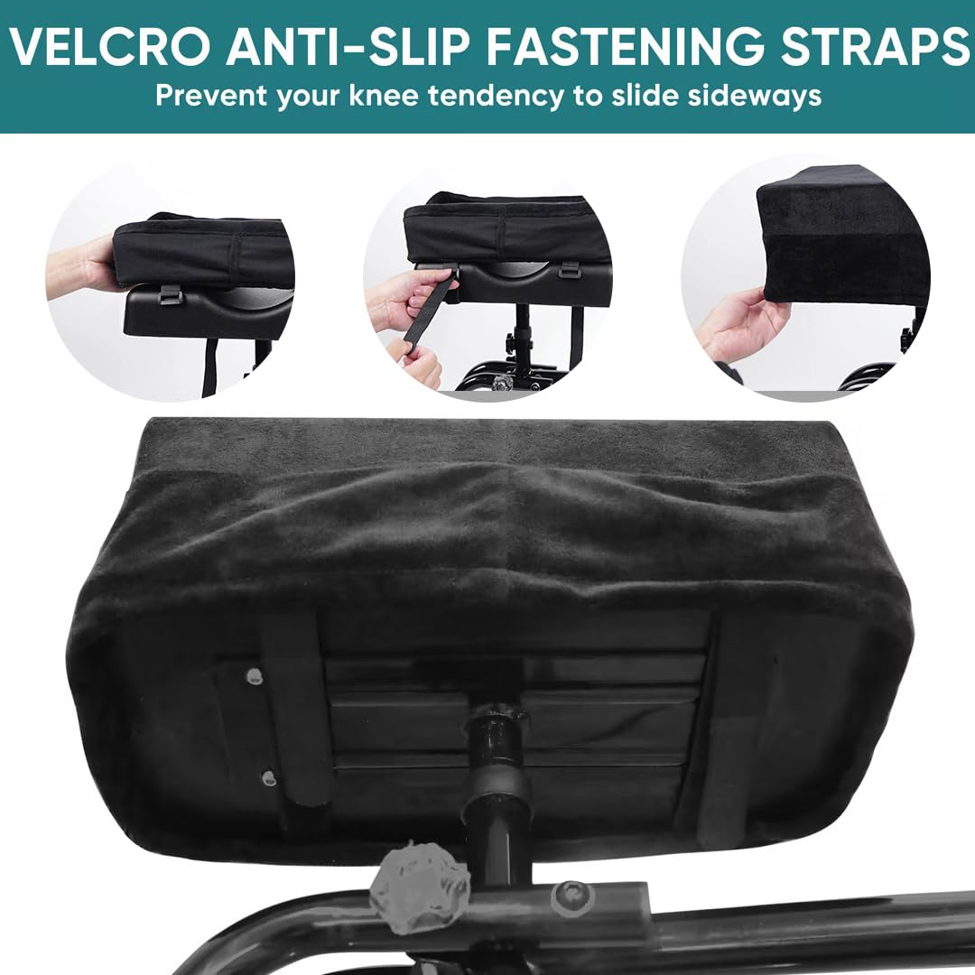 Knee Scooter Pad Cover with Removable Soft Velvet and 2inch Highly Elastic Comfort Memory Foam, Knee Walker Cushion for Foot Surgery and Walker Accessory for Knee Roller - Universal Fit