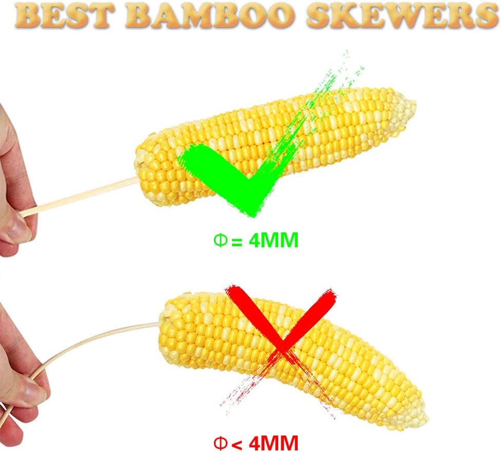 Bamboo Skewers 10" Natural Roasting Skewers Sticks for BBQ Grilling, Chocolate Fountain, Barbecue, Appetiser, Crafting, Party, Marshmallow Roasting or Fruit Sticks, Φ= 4mm, Size 8"10"12"14"16" (110PCS) : Garden & Outdoor