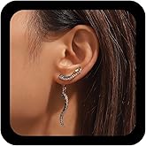 YienDoo Gothic Crystal Snake Jacket Drop Earrings Gold Pave Crystal Snake Front & Back Linear Earrings Wave Serpent Earrings Statement Animal Snake Long Dangle Earring Jewelry for Women