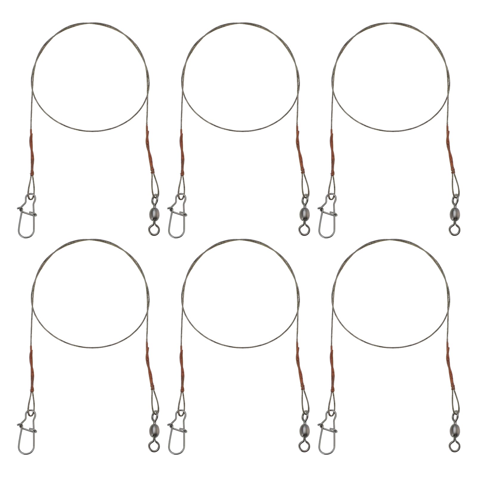 ECSiNG 6Pcs 30cm 18kg Tension Stainless Steel Fishing Wire 7 Strand Line Anti-Bite with Swivels for Pike Predator Lure Fishing Hard and Soft Lures