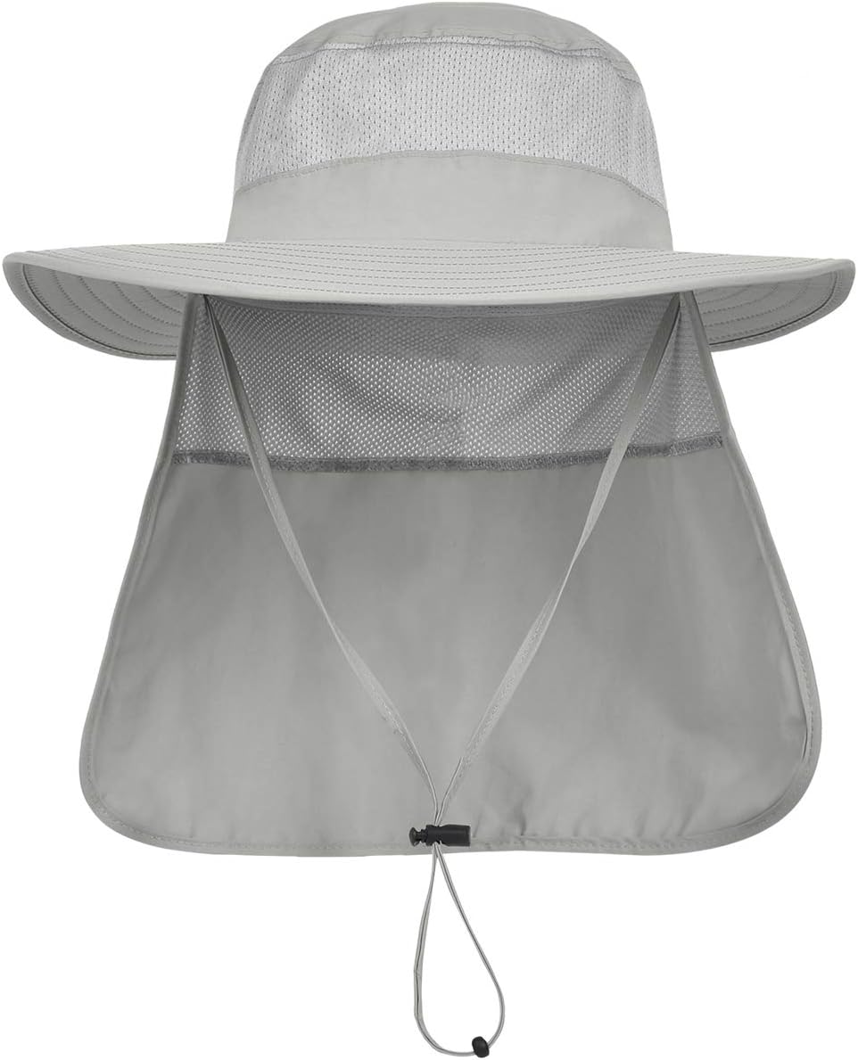 LCZTNMens UPF 50+ Sun Protection Safari Cap Wide Brim Fishing Hiking Hat with Neck Flap for Garden Work