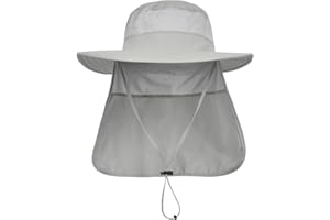LCZTN Mens UPF 50+ Sun Protection Safari Cap Wide Brim Fishing Hiking Hat with Neck Flap for Garden Work