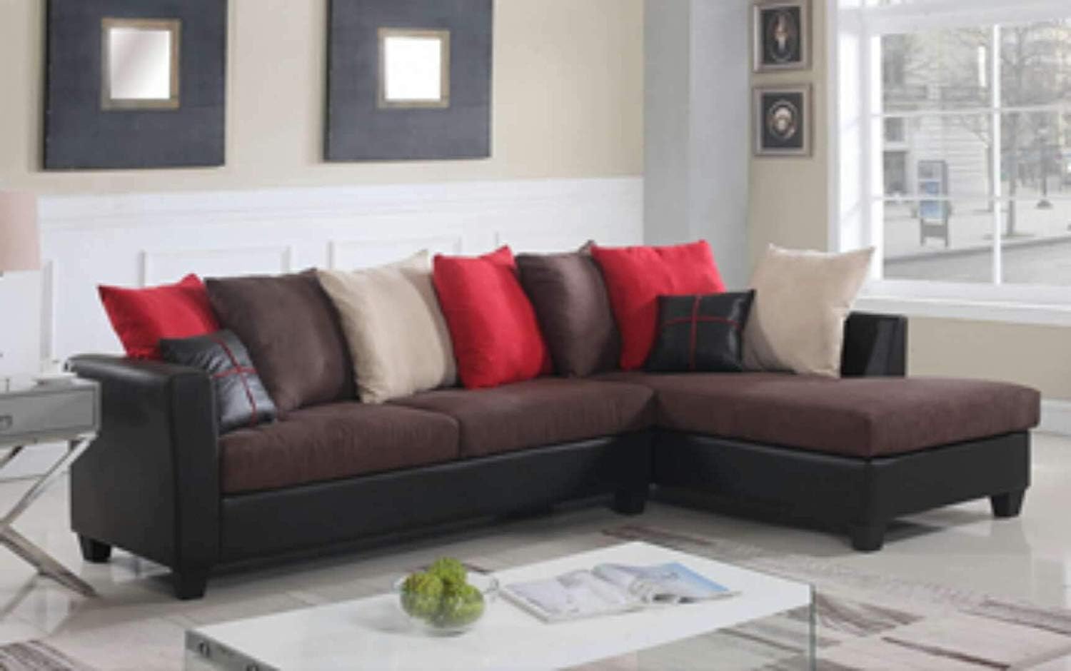 Amazon Com Realone Fabric And Faux Leather Sectional Sofa And
