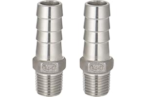 Happyreise Stainless Steel Hose Barb Fitting,1/2" Hose Barb to 1/4" Male NPT, for Water Fuel Air (Pack of 2)