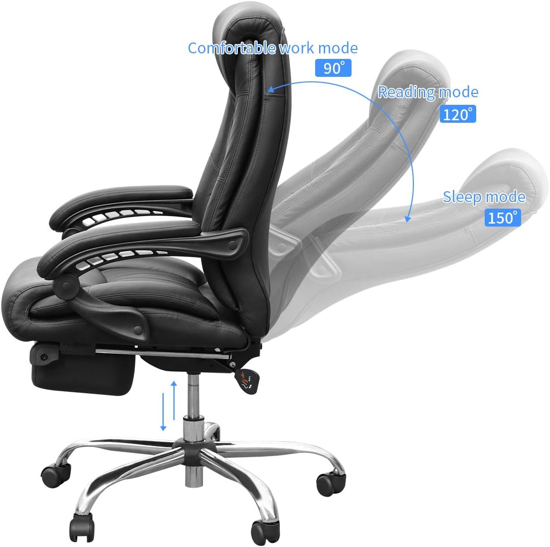 Duramont Reclining Leather Office Chair - High Back Executive Chair - Thick Seat Cushion - Ergonomic Adjustable Seat Height and Back Recline - Desk and Task Chair: Furniture & Decor
