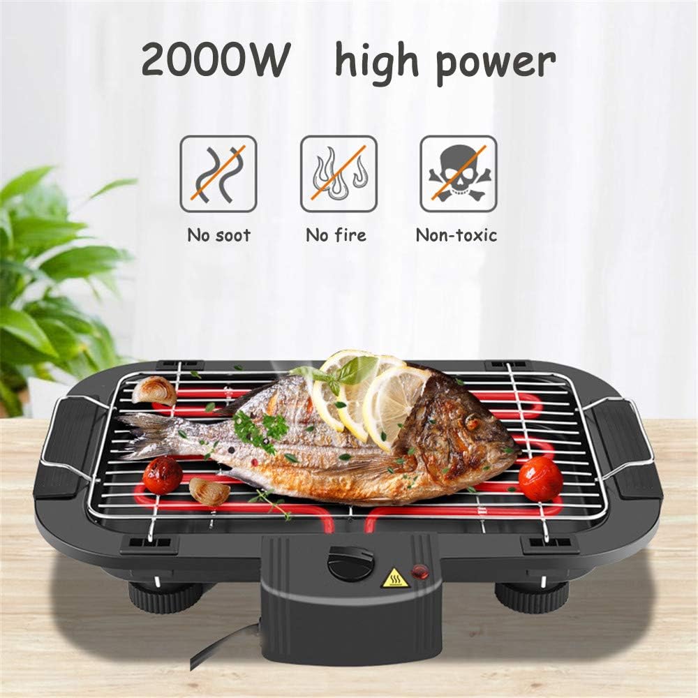 review Xinrangxin Electric Grill Indoor 2-in-1, Outdoor Portable Smokeless Barbecue Grills Non-Stick, with Cool-Touch Handle, 5-Level Control