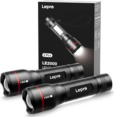 Lepro LED Torch 2 Pack - Super Bright, 5 Modes, Zoomable, Water Resistant,