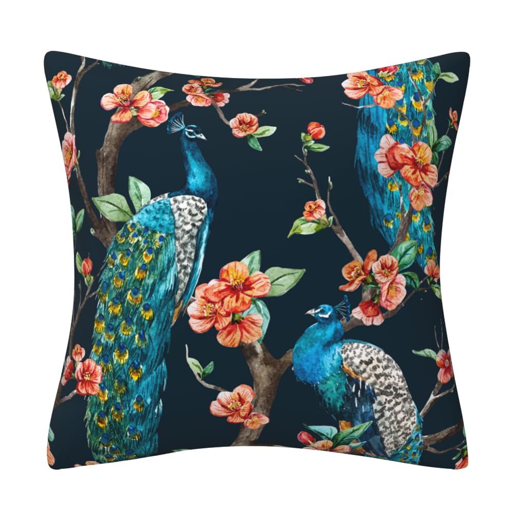 DILOXNSU Cushion Covers 45 x 45 cm Peacock Flower Tree Luxury Double-Sided Square Modern Decorative Pillows Covers for Livingroom Sofa Outdoor Farmhouse Decor Cushion Cover 18 x 18 inch — image 1