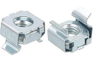 uxcell M8 x 1.25mm Cage Nut, 5Pcs Snap-in Cage Nuts, Carbon Steel Zinc Plated Metric Nut for Server Rack Cabinet, Silver