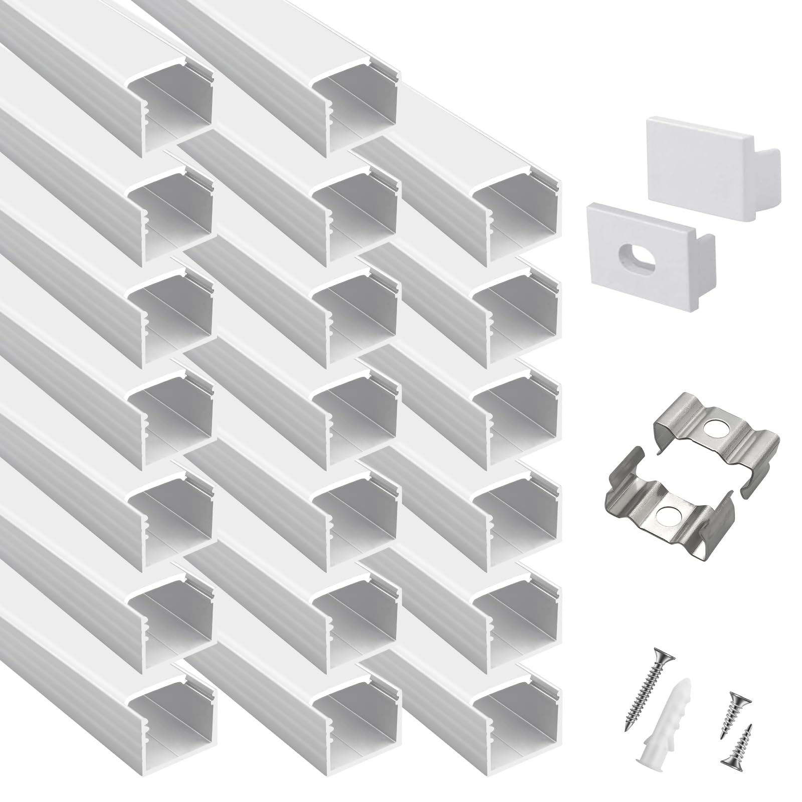 Photo 1 of hunhun 20-Pack 6.6ft/ 2Meter Plus-Size U Shape LED Aluminum Channel System with Milky Cover, End Caps and Mounting Clips, Aluminum Profile, Special for Philips Hue